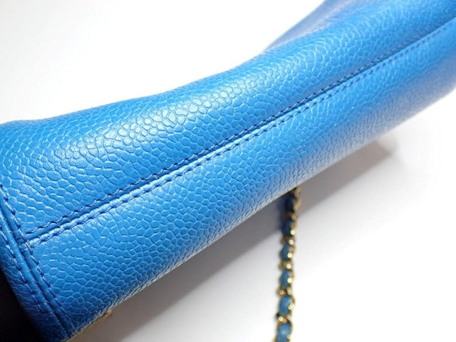 1990s Chanel Blue Caviar Timeless CC Chain Shoulder Bag
