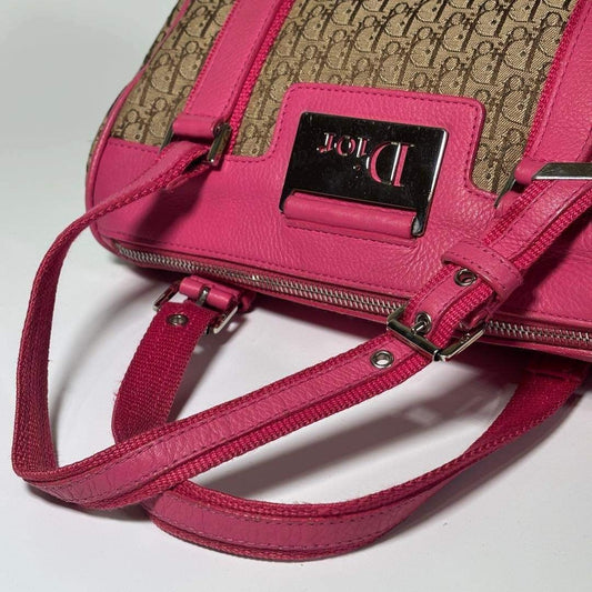 Early 2000s Christian Dior Pink and Beige Trotter Street Chic Mini Boston Bag