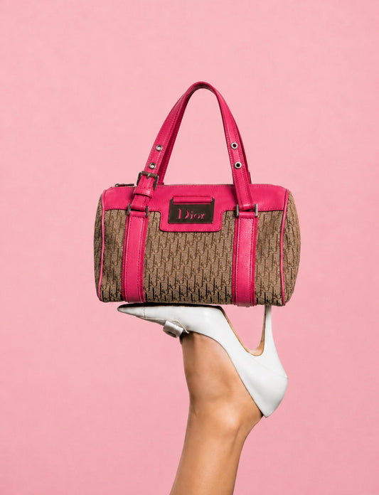 Early 2000s Christian Dior Pink and Beige Trotter Street Chic Mini Boston Bag