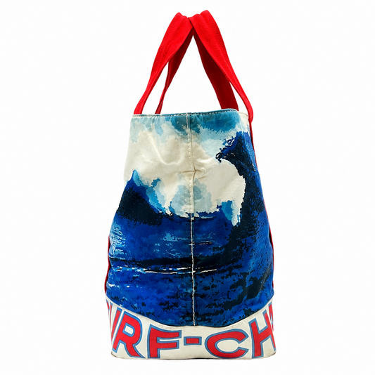 2000s Chanel Surf Line Blue Wave Canvas Tote XL