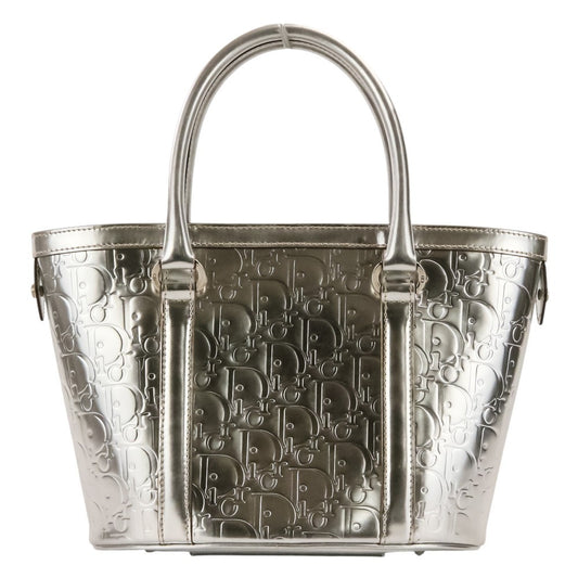 2008 Christian Dior Trotter Embossed Tote Metallic Silver