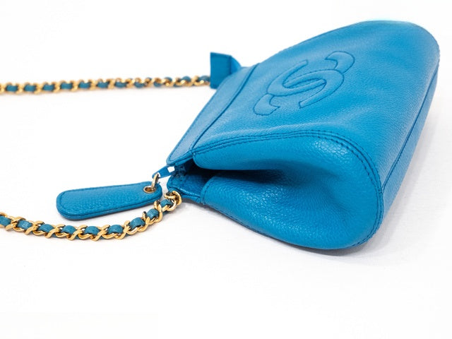 1990s Chanel Blue Caviar Timeless CC Chain Shoulder Bag