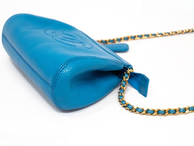 1990s Chanel Blue Caviar Timeless CC Chain Shoulder Bag