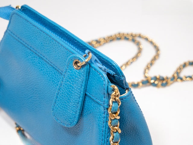 1990s Chanel Blue Caviar Timeless CC Chain Shoulder Bag