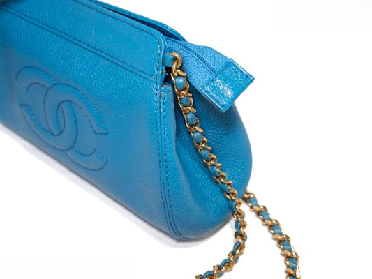 1990s Chanel Blue Caviar Timeless CC Chain Shoulder Bag