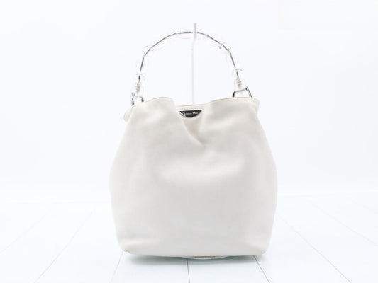 Early 2000s Christian Dior White Leather Lucite Handle Malice Bag