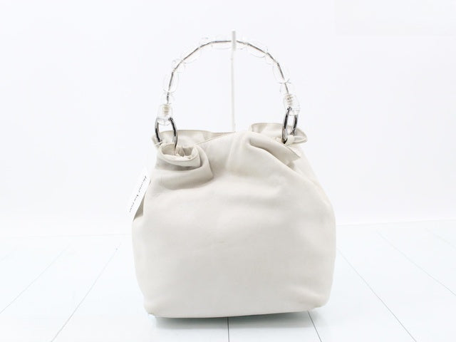 Early 2000s Christian Dior White Leather Lucite Handle Malice Bag