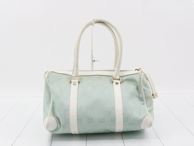 Gucci Aqua and White GG Canvas Boston Bag