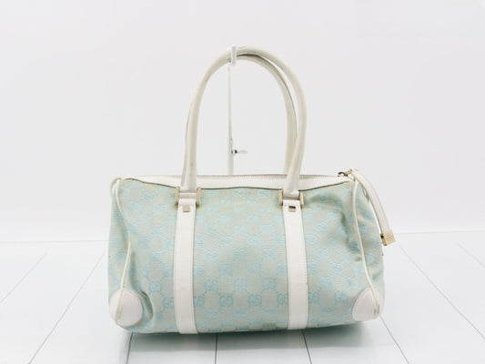 Gucci Aqua and White GG Canvas Boston Bag