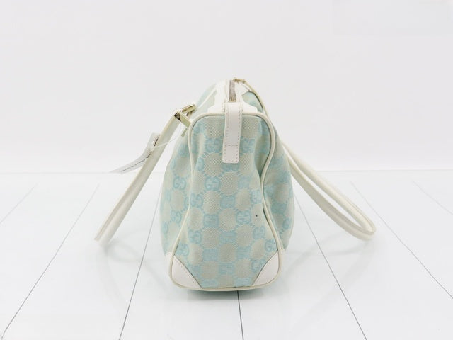 Gucci Aqua and White GG Canvas Boston Bag
