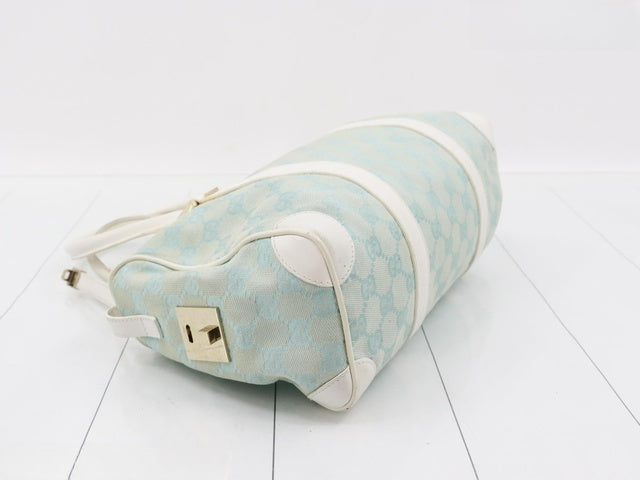 Gucci Aqua and White GG Canvas Boston Bag