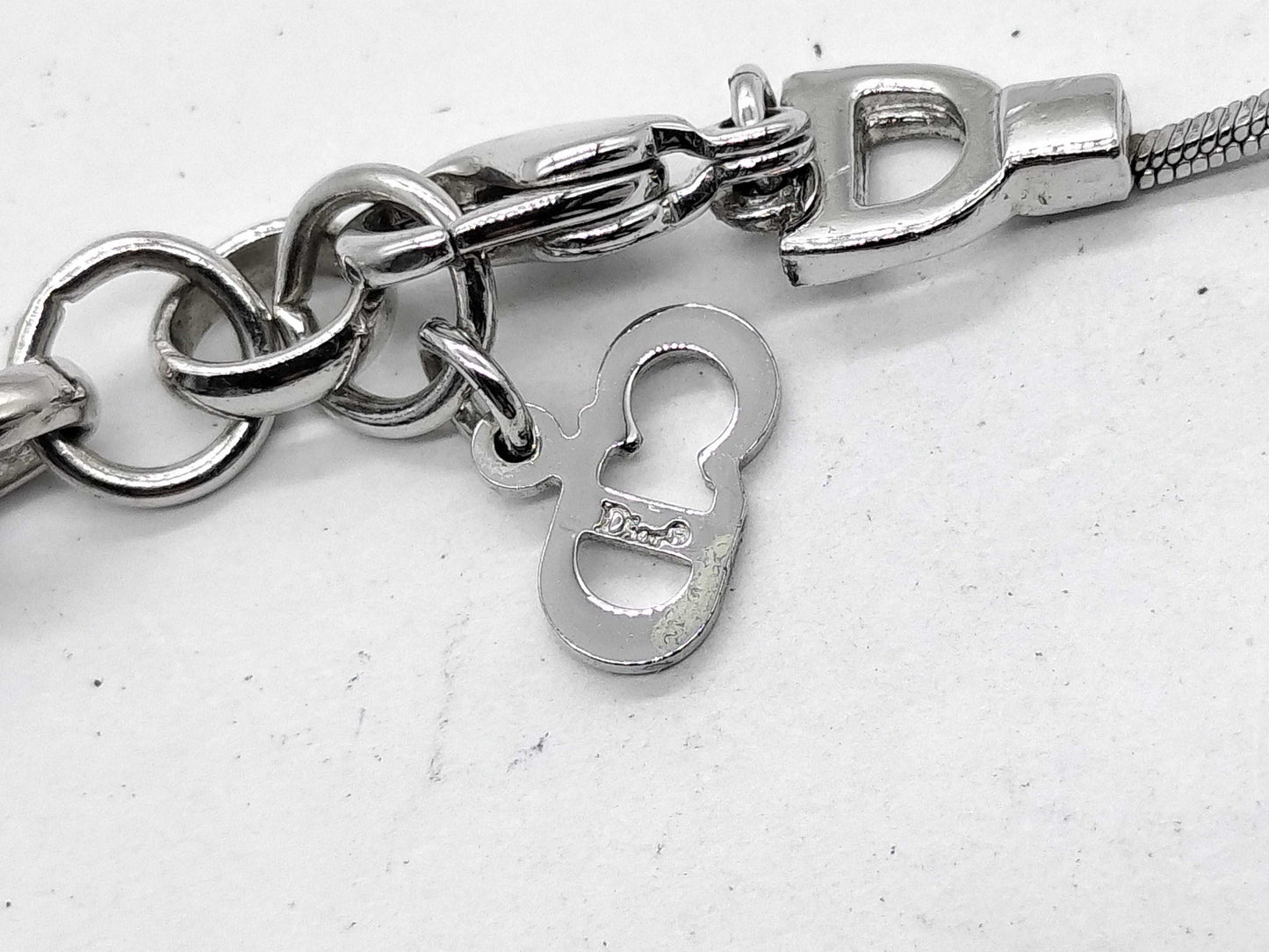 2000s Christian Dior Silver Tone Logo Plate Necklace
