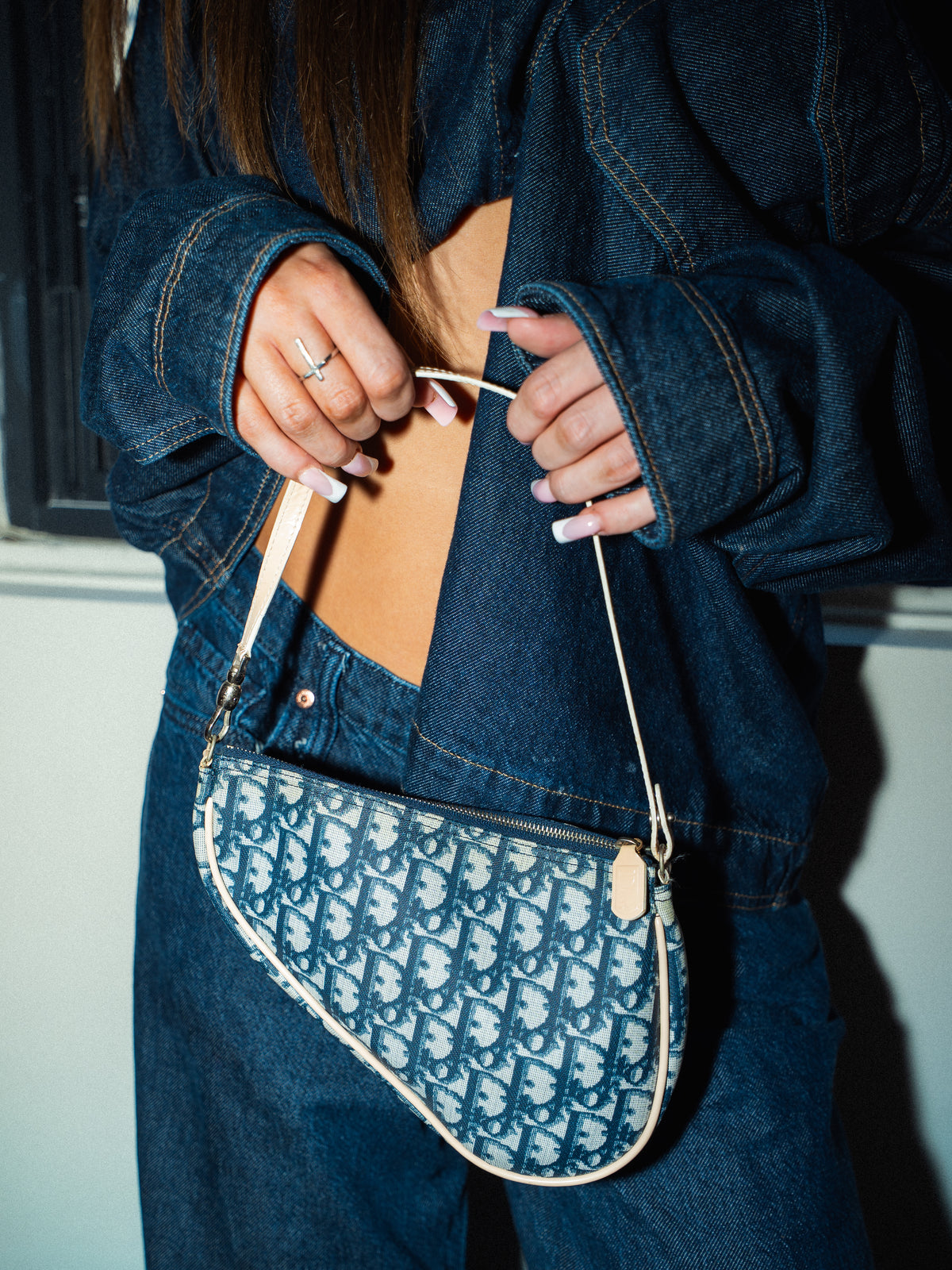 Early 2000s Christian Dior Navy Oblique Mini Saddle Pochette