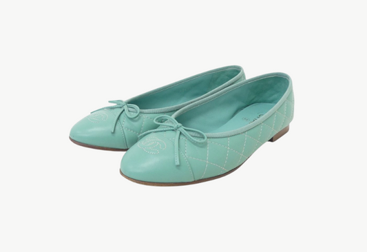 Chanel Mint Quilted Lambskin CC Ballet Flats Size 37.5