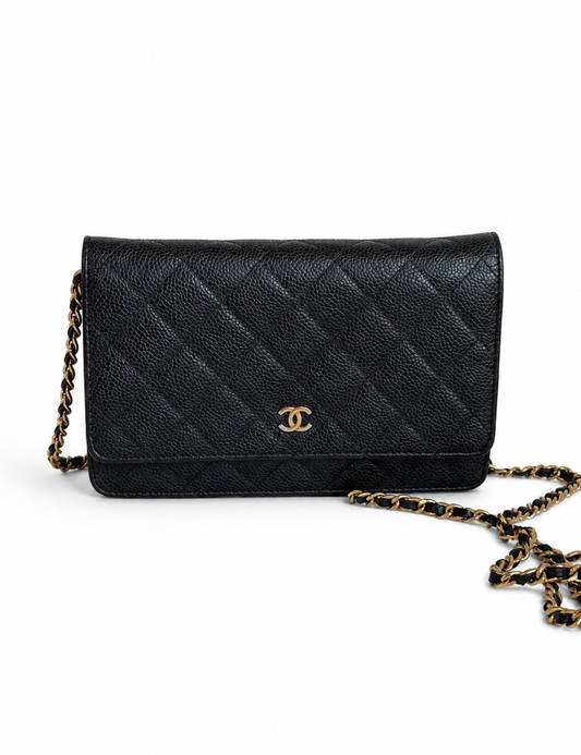 Chanel Black Caviar Wallet on Chain Gold Hardware