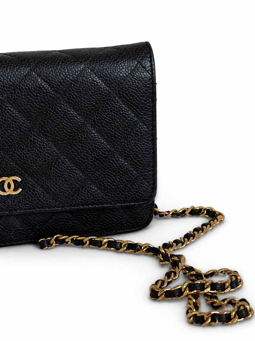 Chanel Black Caviar Wallet on Chain Gold Hardware