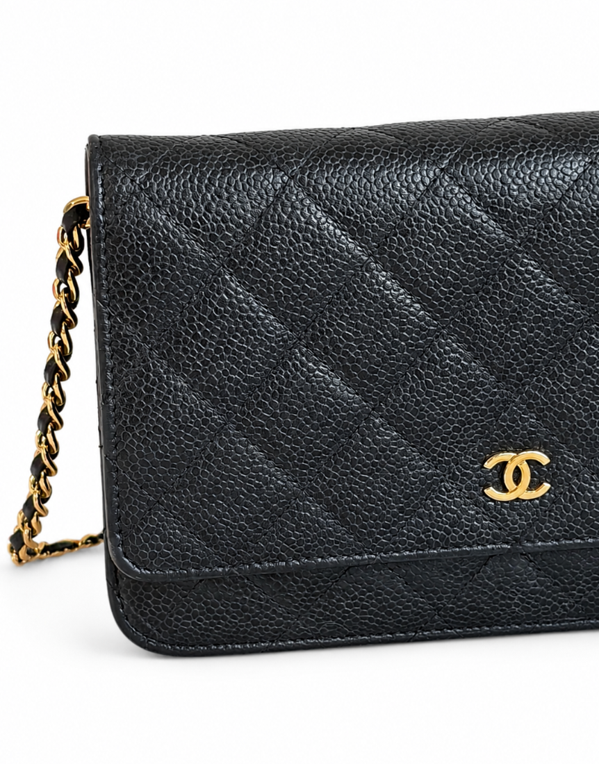 Chanel Black Caviar Wallet on Chain Gold Hardware