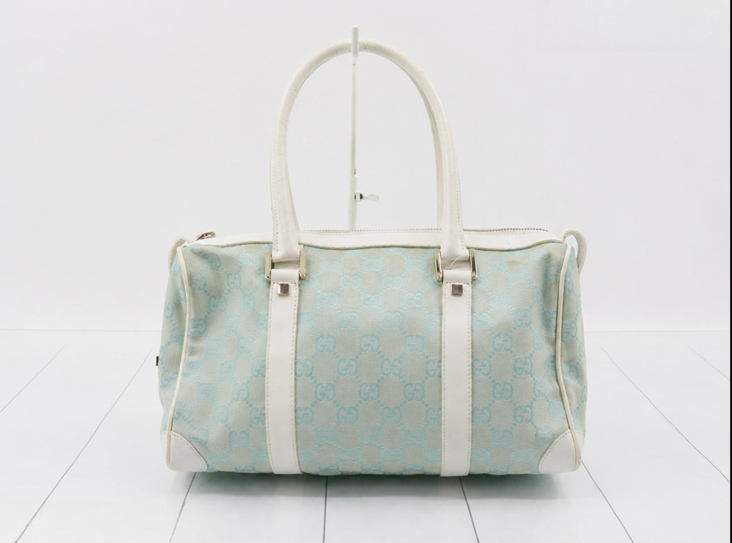 Gucci Aqua and White GG Canvas Boston Bag