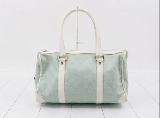 Gucci Aqua and White GG Canvas Boston Bag