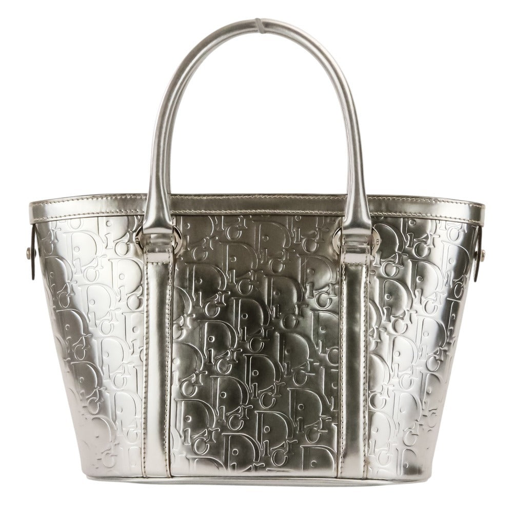2008 Christian Dior Trotter Embossed Tote Metallic Silver