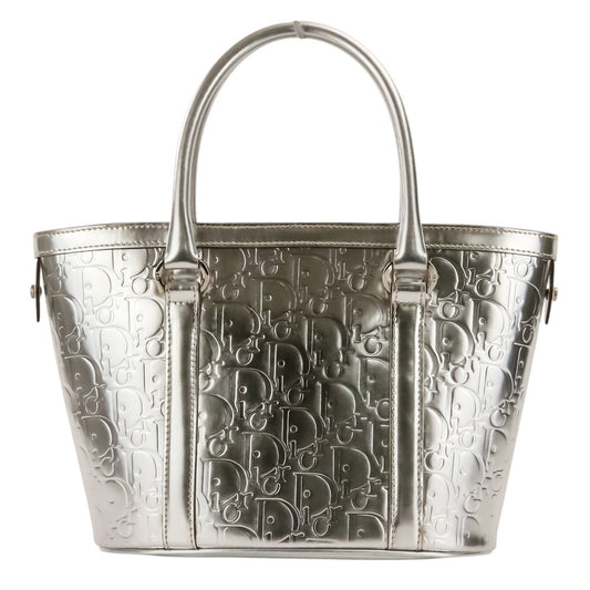 2008 Christian Dior Trotter Embossed Tote Metallic Silver