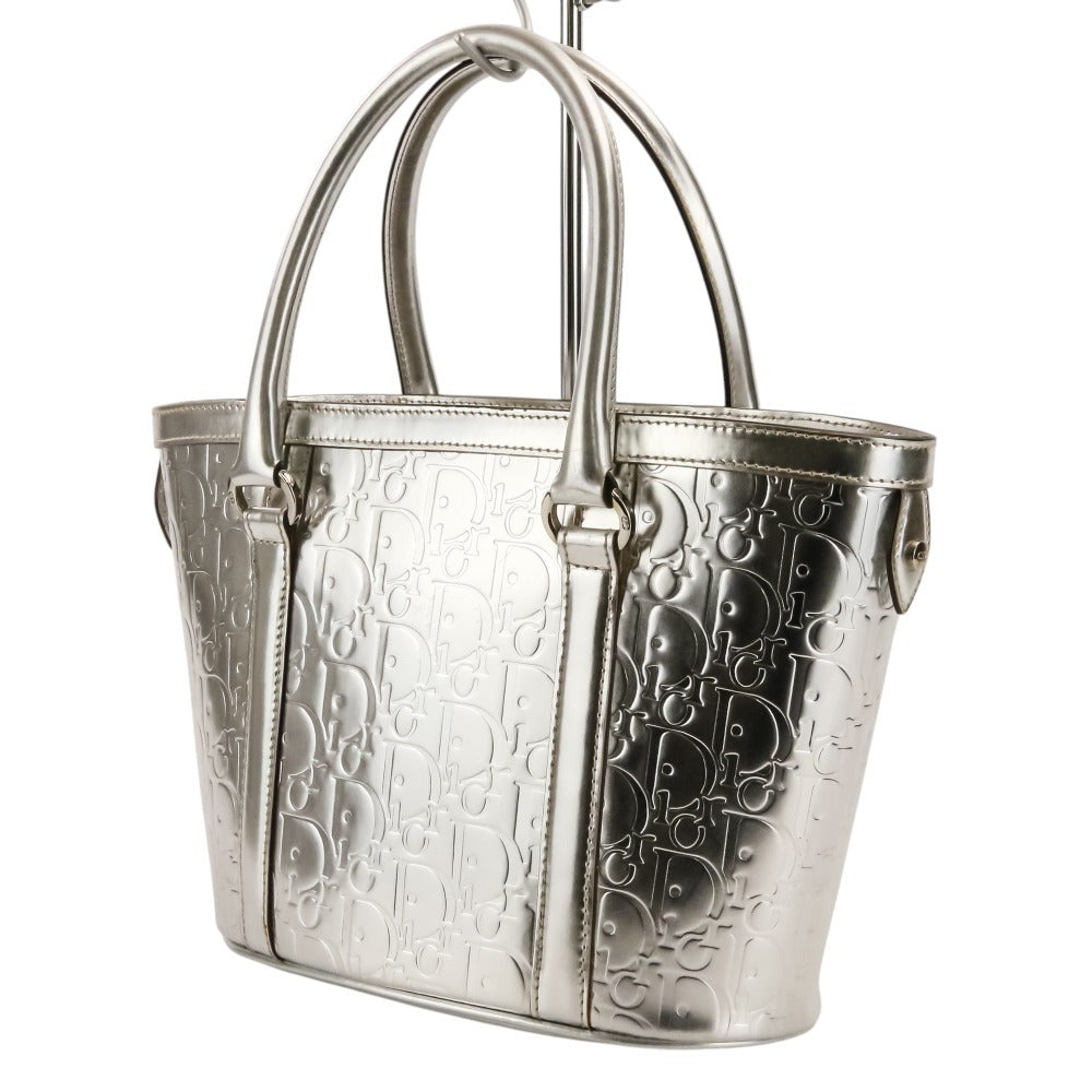 2008 Christian Dior Trotter Embossed Tote Metallic Silver