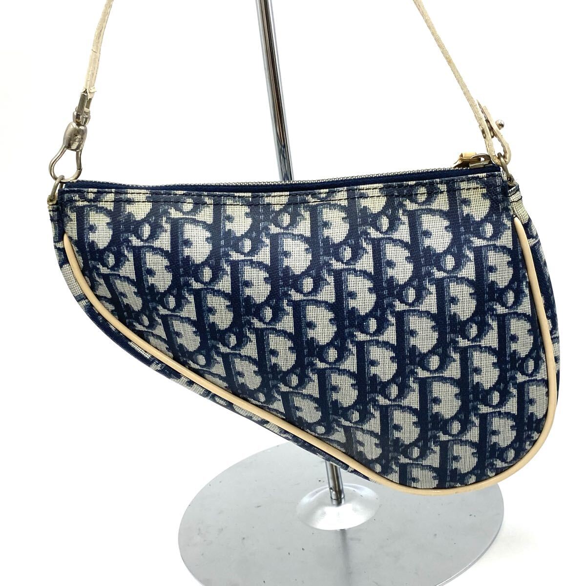Early 2000s Christian Dior Navy Oblique Mini Saddle Pochette