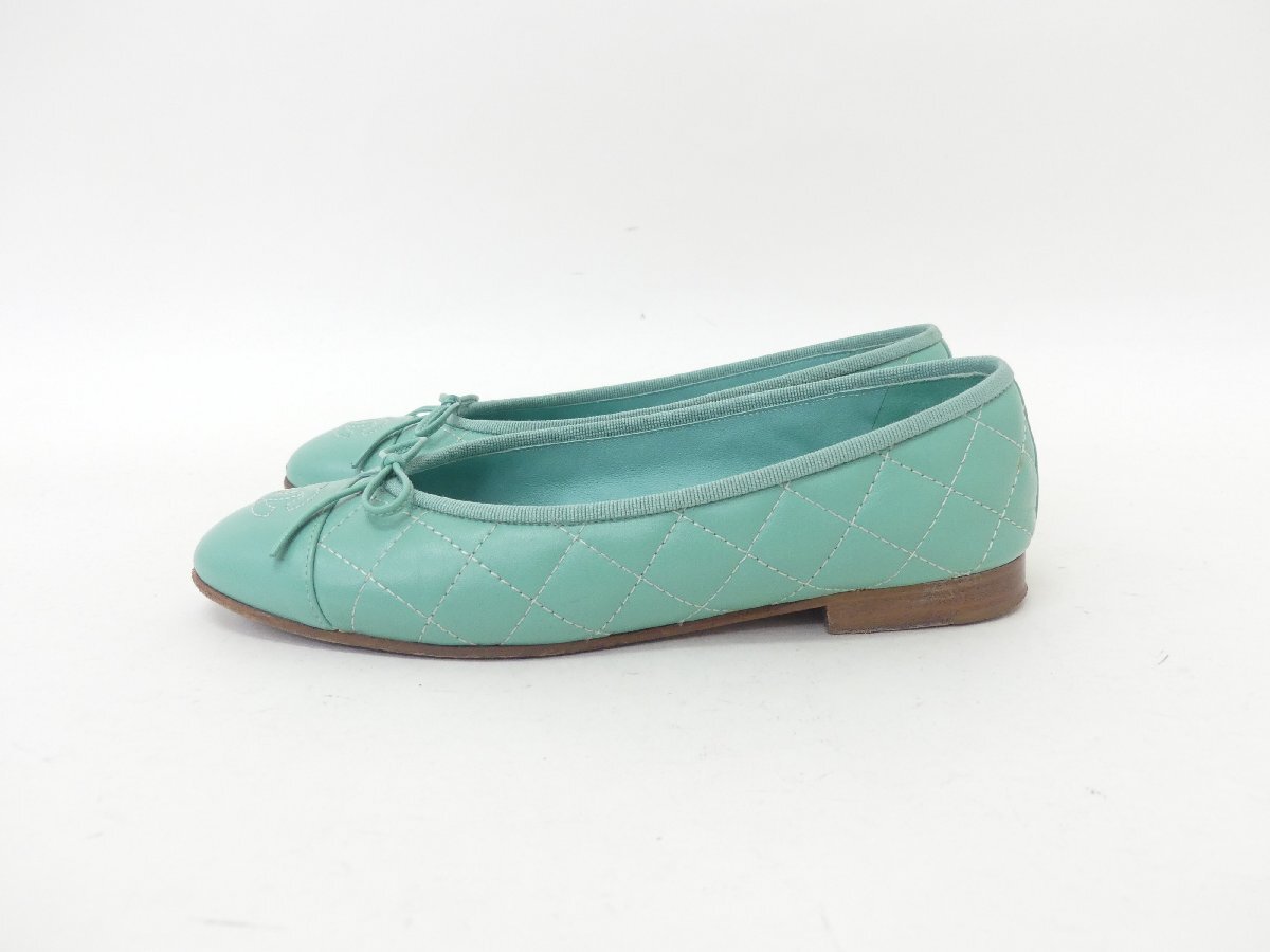 Chanel Mint Quilted Lambskin CC Ballet Flats Size 37.5