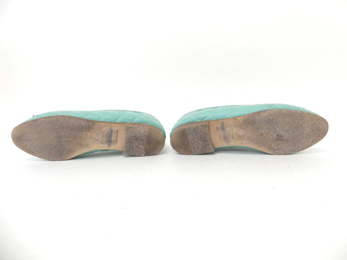 Chanel Mint Quilted Lambskin CC Ballet Flats Size 37.5