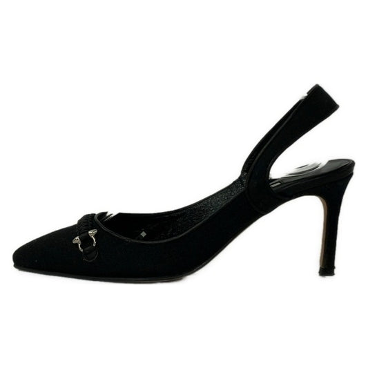 Manolo Blahnik Slingback Kitten Heels Black Canvas, Size 36