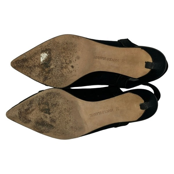 Manolo Blahnik Slingback Kitten Heels Black Canvas, Size 36