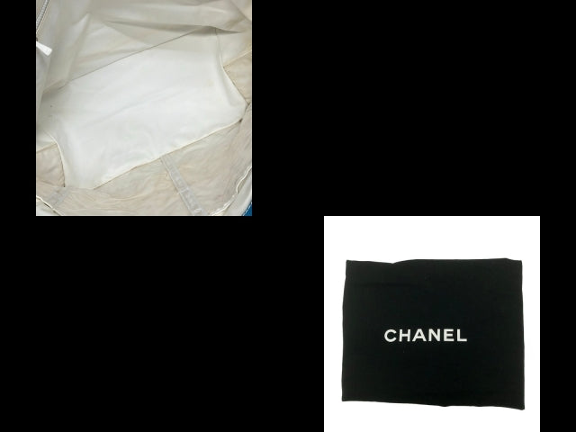 2000s Chanel Surf Line Blue Wave Canvas Tote XL