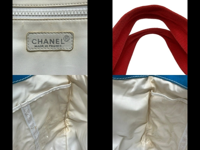 2000s Chanel Surf Line Blue Wave Canvas Tote XL